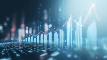 Poster - Rising bar graph with an upward arrow, digital image, white background, concept of growth or progress