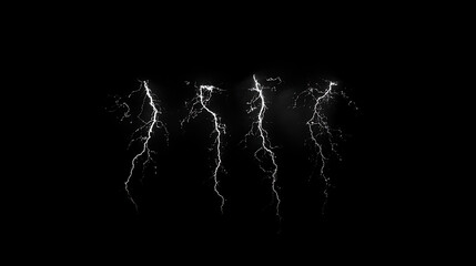 Poster - Isolated lightning bolts on a black background, capturing the power of nature, shallow depth of field