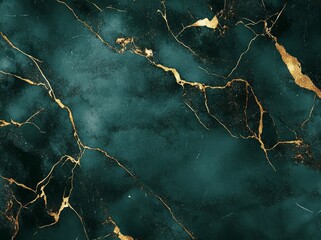 Aufkleber - Teal and gold marble texture with cracks and veins. (1)