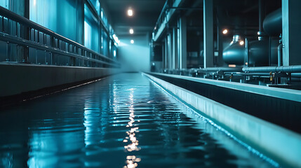 Poster - Modern urban wastewater treatment plant with advanced water recycling, purifying, and filtration systems ensuring safe drinking water