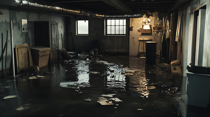 Aufkleber - Flooded basement with standing water and damaged interior