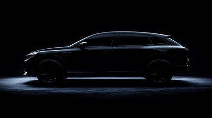 Poster - Lateral view of a black car on a dark background