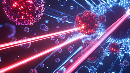 Fototapete - Laser beams targeting cancer cells, representing precise cancer treatment