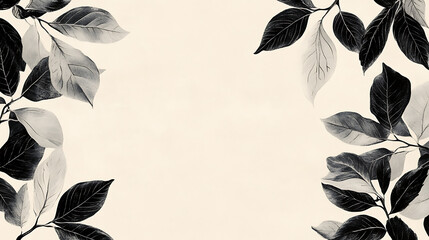 Poster - Funeral announcement card with black and white leaves bordering a beige background