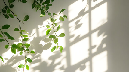 Aufkleber - Leaves and window pane shadow overlay effect on white background, natural light, abstract image concept