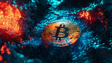 Aufkleber - Futuristic abstract visualization of decentralized finance, digital hologram illustrating blockchain technology, cryptocurrency transactions and bitcoin innovation