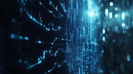 Leinwandbilder - Futuristic financial analysis: blurry blue digital charts and forex data visualization on dark background, a modern fintech concept
