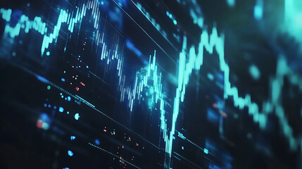 Leinwandbilder - Futuristic financial analysis: blurry blue digital charts and forex data visualization on dark background, a modern fintech concept