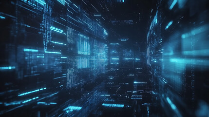 Poster - Futuristic financial analysis: blurry blue digital charts and forex data visualization on dark background, a modern fintech concept