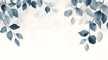 Poster - Light grey watercolor foliage, leaves and vines on light background, banner with copy space area, soft gray color palette