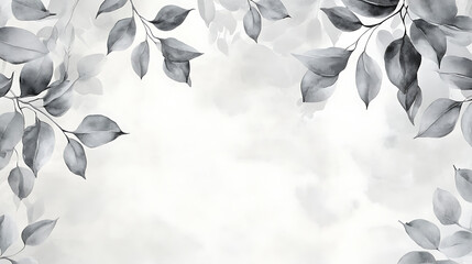 Aufkleber - Light grey watercolor foliage, leaves and vines on light background, banner with copy space area, soft gray color palette