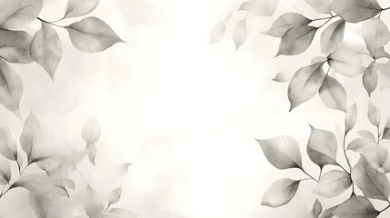 Poster - Light grey watercolor foliage, leaves and vines on light background, banner with copy space area, soft gray color palette