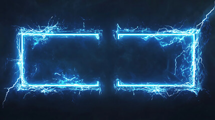 Poster - Lightning frames, blue electric borders of rectangular and square shapes with thunder bolt effect