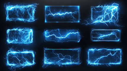 Aufkleber - Lightning frames, blue electric borders of rectangular and square shapes with thunder bolt effect