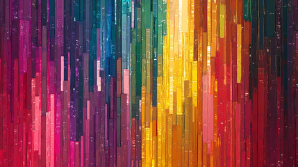 Poster - Glitchy abstract pattern with vibrant colors, displaying a mix of vertical and horizontal lines in a colorful digital mosaic, the image is dynamic and visually engaging