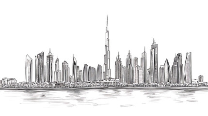 Poster - Line drawing of dubai city skyline united arab emirates, beautiful city landmark