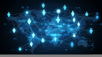 Leinwandbilder - Global business network and social media connections concept â€“ abstract design featuring a digital web of interconnected nodes and lines for corporate communication and technology