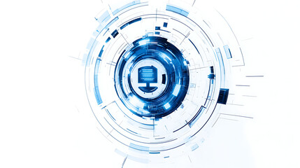 Fototapete - Lock symbol in digital security circle, blue color on white background, tech style, futuristic