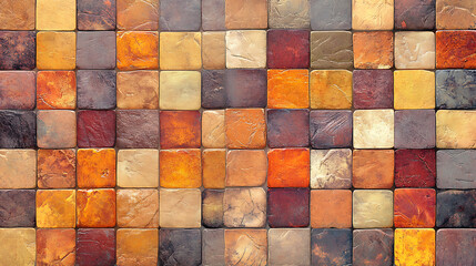 Leinwandbilder - Golden square mosaic tiles forming a seamless pattern with a warm, rich color palette, textured background ideal for design projects