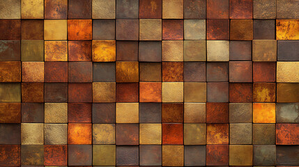 Leinwandbilder - Golden square mosaic tiles forming a seamless pattern with a warm, rich color palette, textured background ideal for design projects