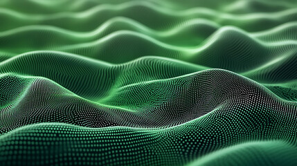 Fototapete - Green abstract background with gradient dots and wavy lines gradient halftone pattern