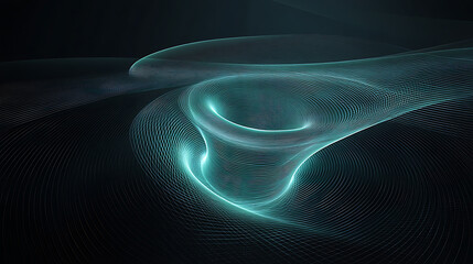 Leinwandbilder - Green gradient spiral on a black background with curved lines and light effects