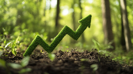 Aufkleber - Green plant pointing upwards growing from the ground on a forest floor, representing growth and success in business