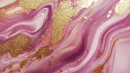 Poster - Luxurious marble swirls with gold glitter: fluid art painting