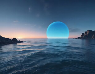 Wall Mural - Abstract blue landscape, gradient sky to deep ocean  , spiritual, horizon