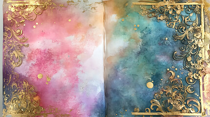 Poster - Magical fantasy page: watercolor, gold accents, intricate border