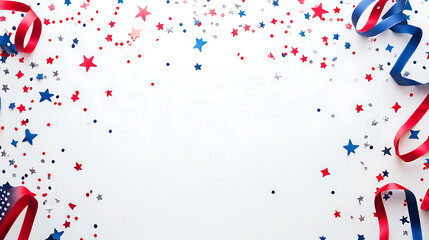 Leinwandbilder - Happy veterans day, banner design, usa decorations confetti ribbon on white table flat lay top view, with space for copy or greetings