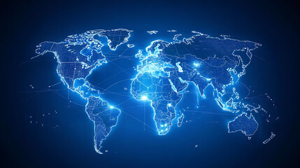 Aufkleber - Map of the planet, world map, global social network, future, blue futuristic background with planet earth, internet and technology background
