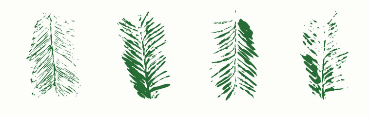 natural spruce needles imprint, grunge style, vector, isolated, decorative elements for design