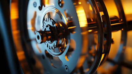 Aufkleber - Closeup shot of a spinning flywheel showcasing rotational momentum and energy storage, concept rotational dynamics, mechanical engineering, energy transfer, flywheel applications