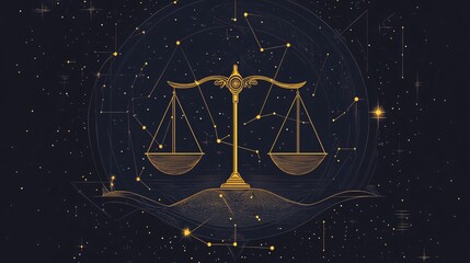 a modern illustration of the libra constellation, featuring sparkling stars and geometric lines, wit