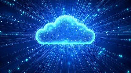 Aufkleber - Data and cloud computing technology, glowing lines in a blue background