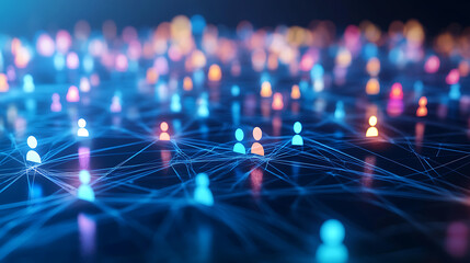 Poster - Colorful figures connected by lines illustrating social media networks and interactions