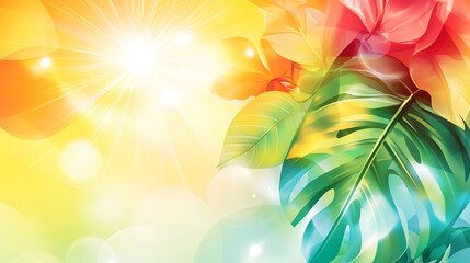 Aufkleber - Colourful abstract summer background design, with bight sun and tropical leaves