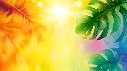 Aufkleber - Colourful abstract summer background design, with bight sun and tropical leaves