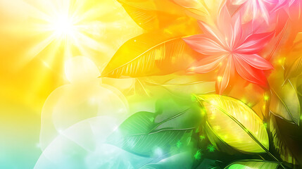 Aufkleber - Colourful abstract summer background design, with bight sun and tropical leaves