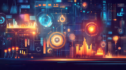Aufkleber - Concept of business transformation, showcasing elements of digital development and modern efficiency, with symbols representing innovation, growth, and technological advancement in corporate setting