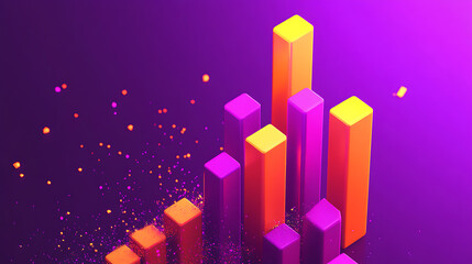 Poster - Cryptocurrency market trends: comprehensive bar graph analysis of stock exchange indices on a vibrant purple background