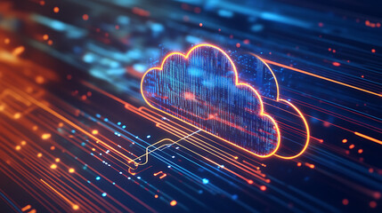 Leinwandbilder - Data and cloud computing technology, glowing lines in a blue background
