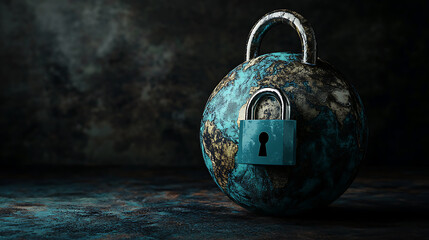 Leinwandbilder - Digital representation of the globe with a padlock, depicting a cybersecurity concept on a dark background