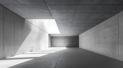 Leinwandbilder - Black and white photo of concrete walls with shadow patterns, minimalist aesthetic on a solid background, concept of light and architecture