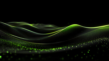 Poster - Abstract digital background with glowing lines and dots forming a network, black backdrop with green highlights