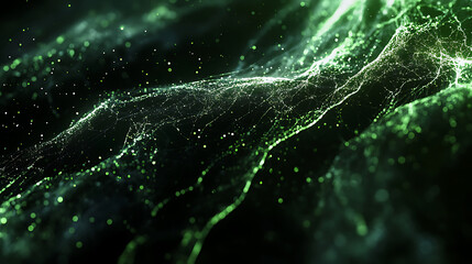 Aufkleber - Abstract digital background with glowing lines and dots forming a network, black backdrop with green highlights