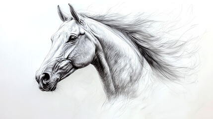 Naklejka na meble Majestic white horse head sketch.