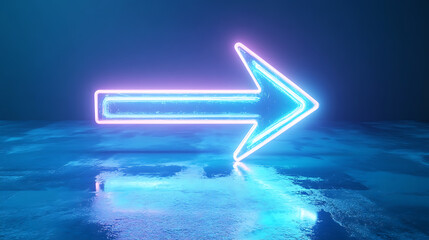 Leinwandbilder - Double glass arrow in neon light on blue studio background