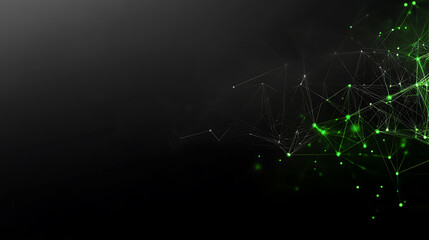 Leinwandbilder - Abstract digital network background banner with glowing light and connecting data dots in black and green colors, big data technology concept